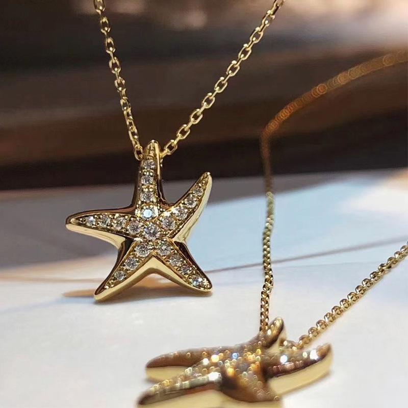 Fashion Starfish Copper Plating Inlay Artificial Diamond Zircon Pendant Necklace 1 Piece