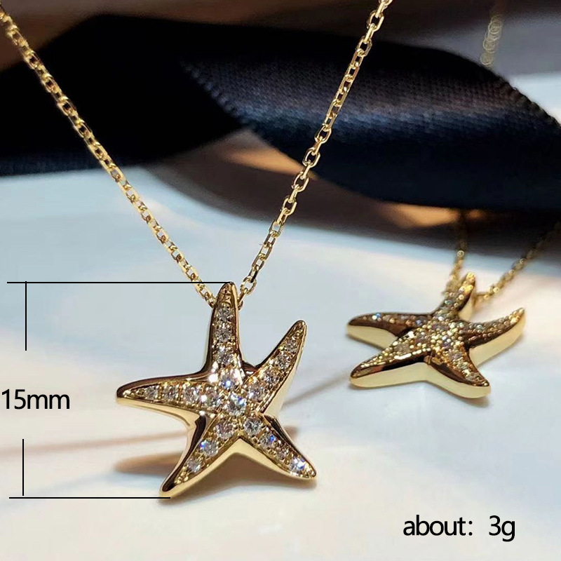 Fashion Starfish Copper Plating Inlay Artificial Diamond Zircon Pendant Necklace 1 Piece