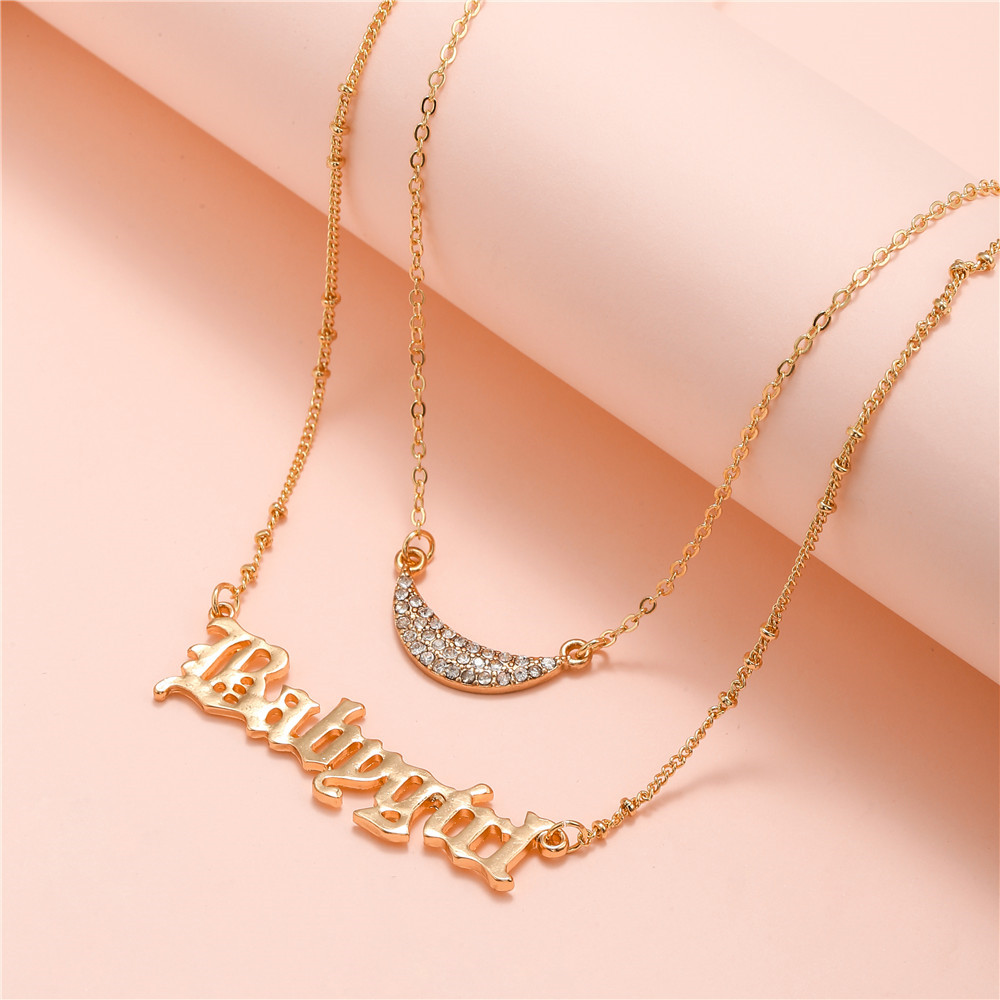 Fashion Letter Moon Alloy Inlay Rhinestones Womenu0027S Necklace 1 Piece