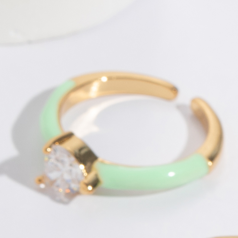 Fashion Heart Shape Copper Enamel Gold Plated Zircon Open Ring 1 Piece