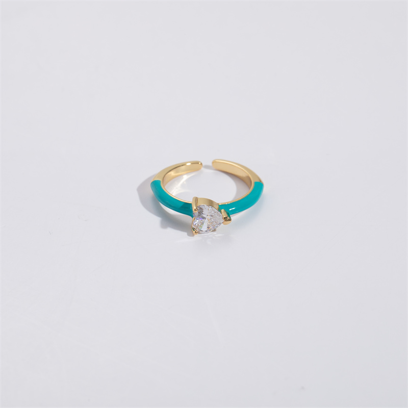 Fashion Heart Shape Copper Enamel Gold Plated Zircon Open Ring 1 Piece