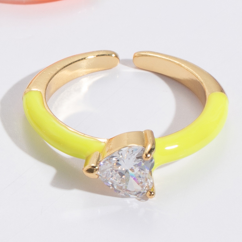 Fashion Heart Shape Copper Enamel Gold Plated Zircon Open Ring 1 Piece