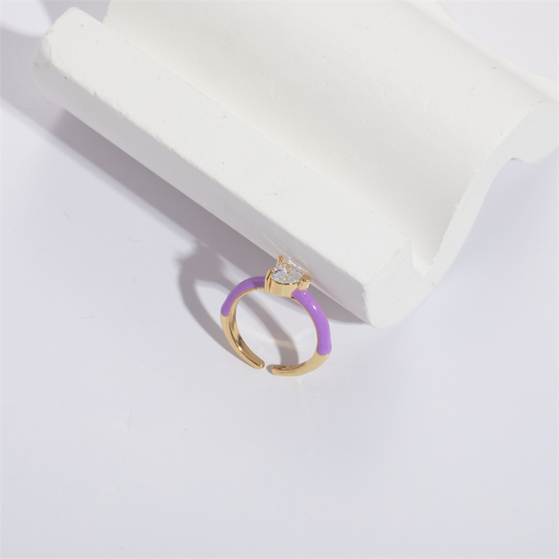 Fashion Heart Shape Copper Enamel Gold Plated Zircon Open Ring 1 Piece