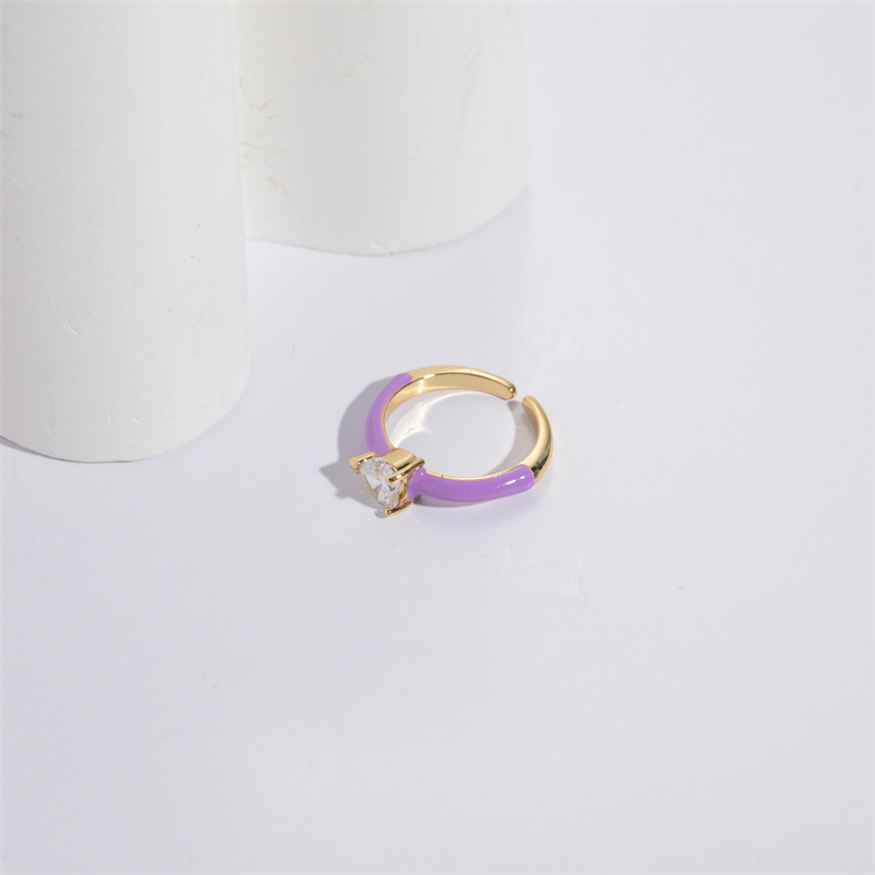 Fashion Heart Shape Copper Enamel Gold Plated Zircon Open Ring 1 Piece