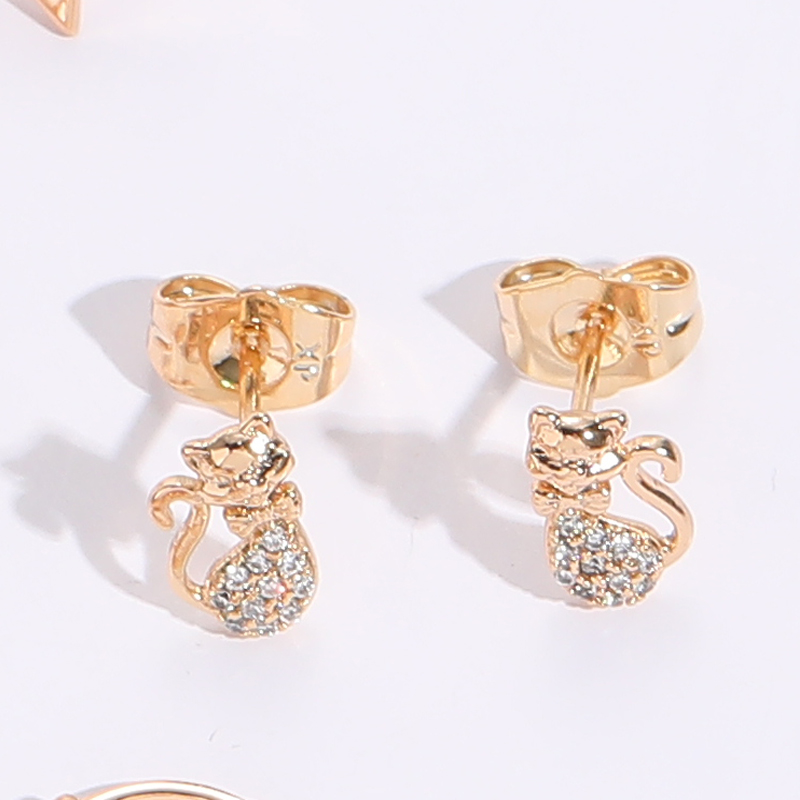 Fashion Peacock Star Water Droplets Copper Gold Plated Zircon Earrings 1 Pair