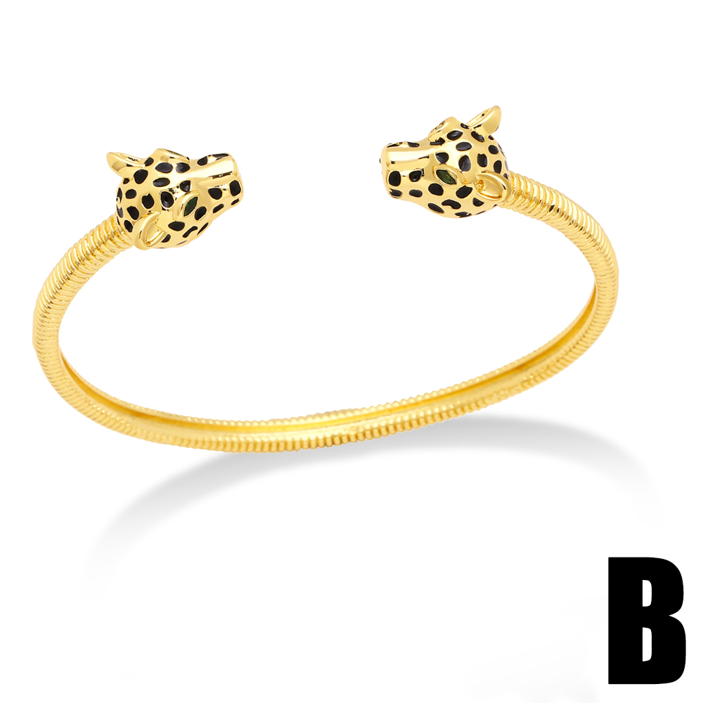 Hip-Hop Leopard Copper Enamel Gold Plated Bangle 1 Piece