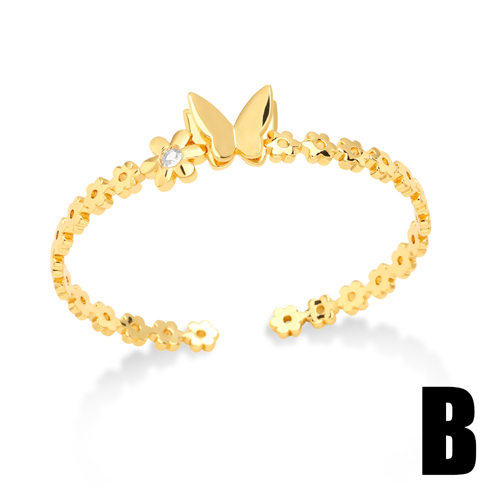Fashion Geometric Heart Shape Butterfly Copper Gold Plated Zircon Bangle 1 Piece