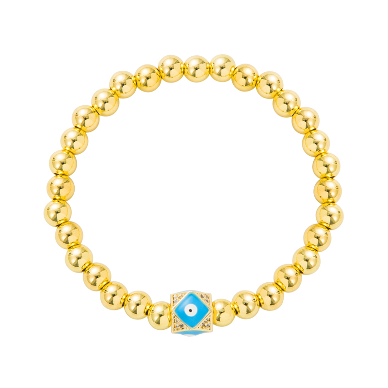 Hip-Hop Eye Copper Beaded Enamel Gold Plated Zircon Bracelets 1 Piece