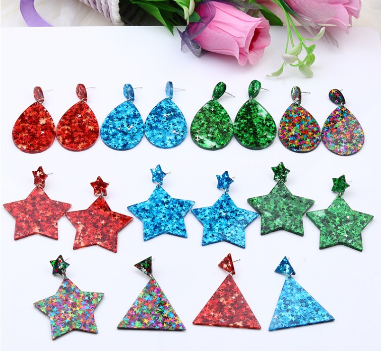 Fashion Triangle Pentagram Water Droplets Arylic Womenu0027S Drop Earrings 1 Pair