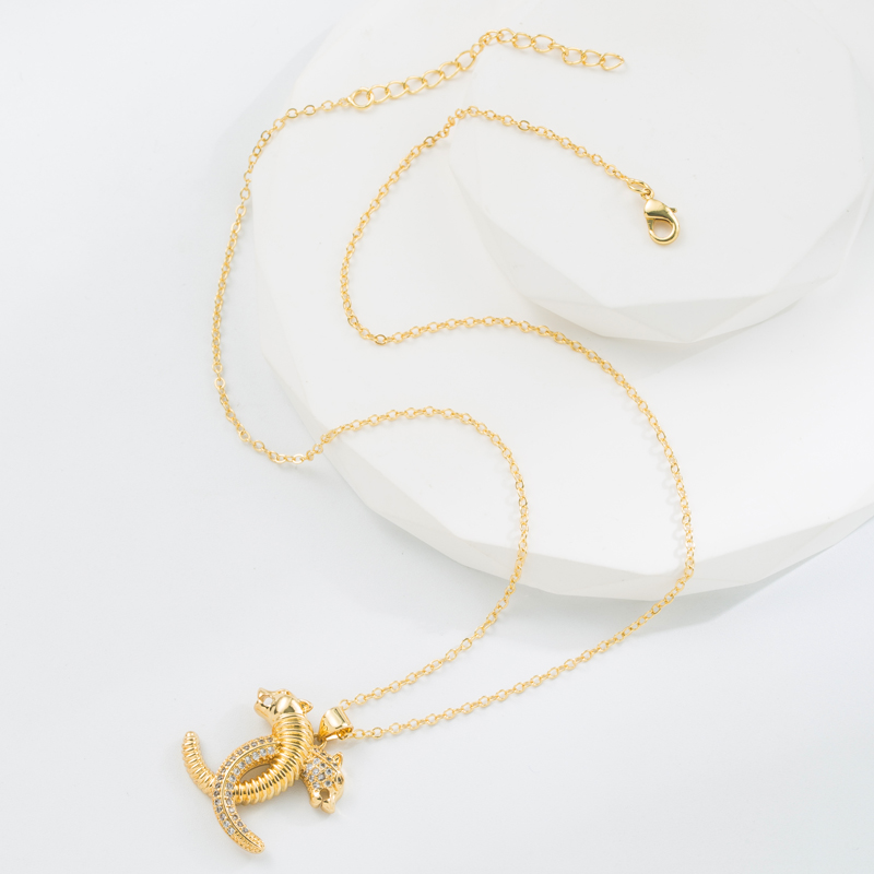 Hip-Hop Sun Heart Shape Lion Copper Enamel Gold Plated Zircon Pendant Necklace 1 Piece