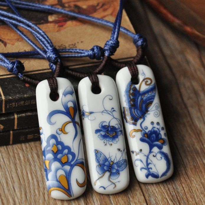 Chinoiserie Retro Plant ceramics Unisex Necklace