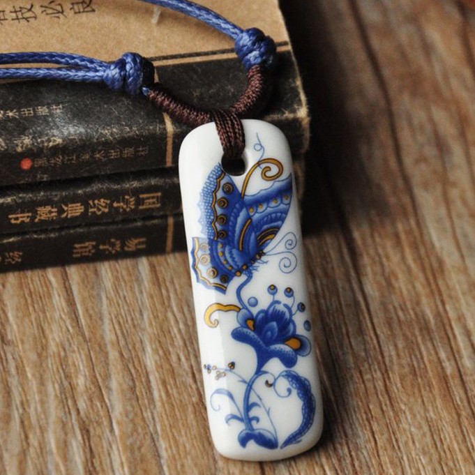 Chinoiserie Retro Plant ceramics Unisex Necklace