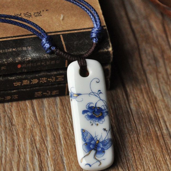 Chinoiserie Retro Plant ceramics Unisex Necklace