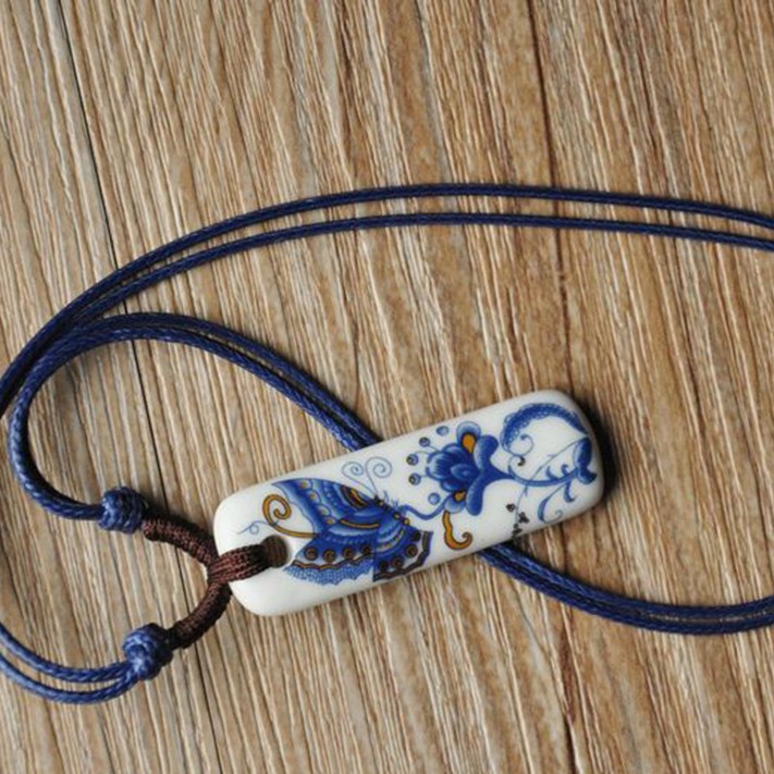 Chinoiserie Retro Plant ceramics Unisex Necklace