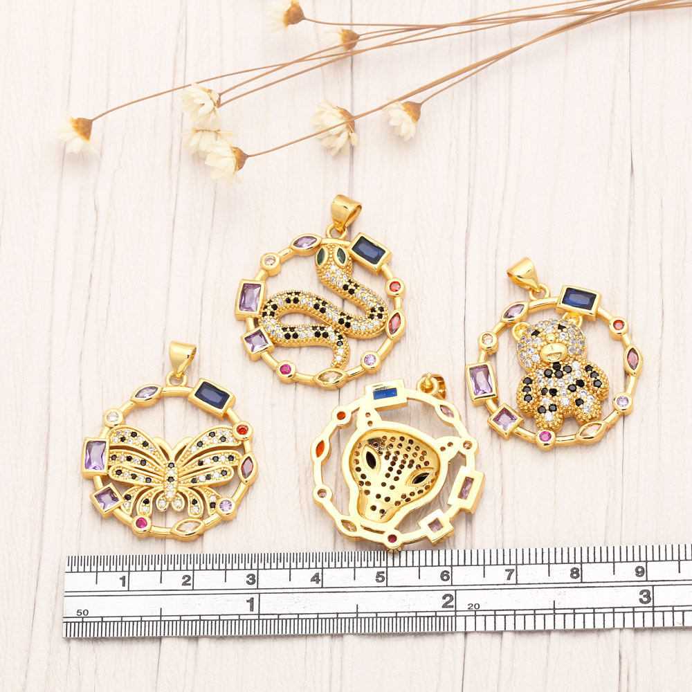 Hip-Hop Bear Snake Leopard Copper Gold Plated Zircon Jewelry Accessories 1 Piece