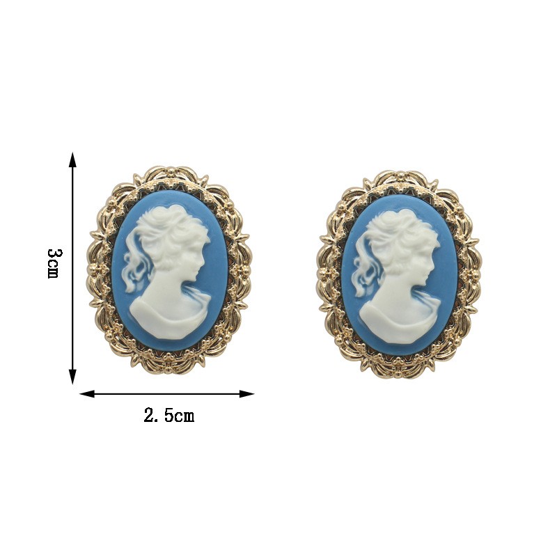 Retro Portrait Oval Alloy Inlay Resin Womenu0027S Ear Studs 1 Pair