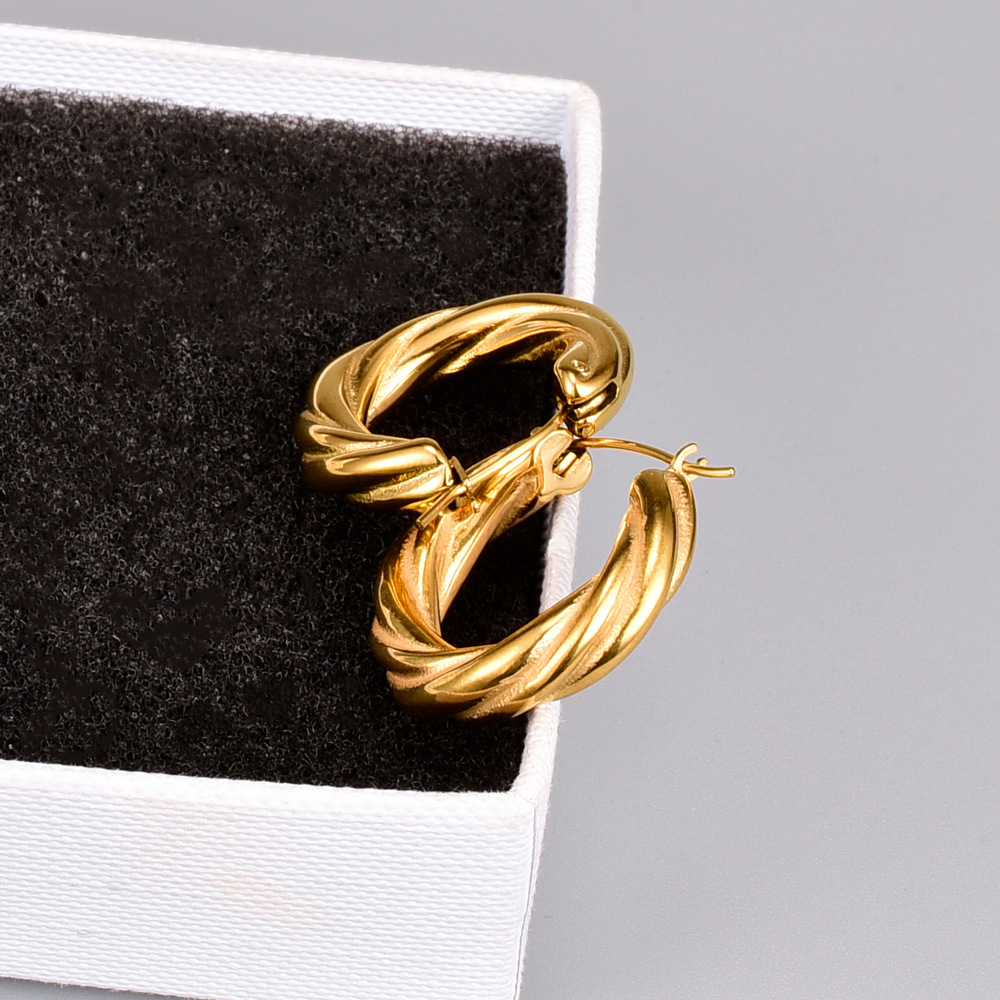 Fashion Round Titanium Steel Gold Plated Hoop Earrings 1 Pair