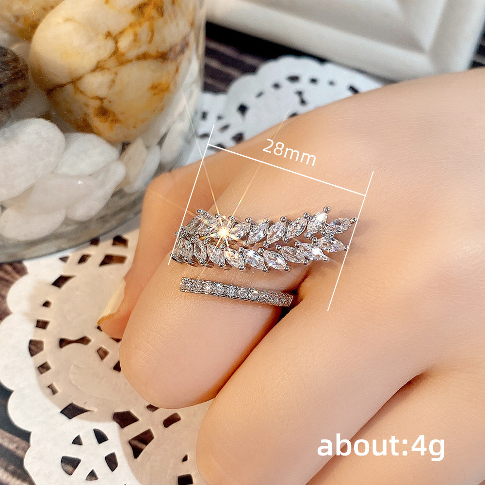 Fashion Grain Copper Plating Inlay Artificial Diamond Zircon Open Ring 1 Piece