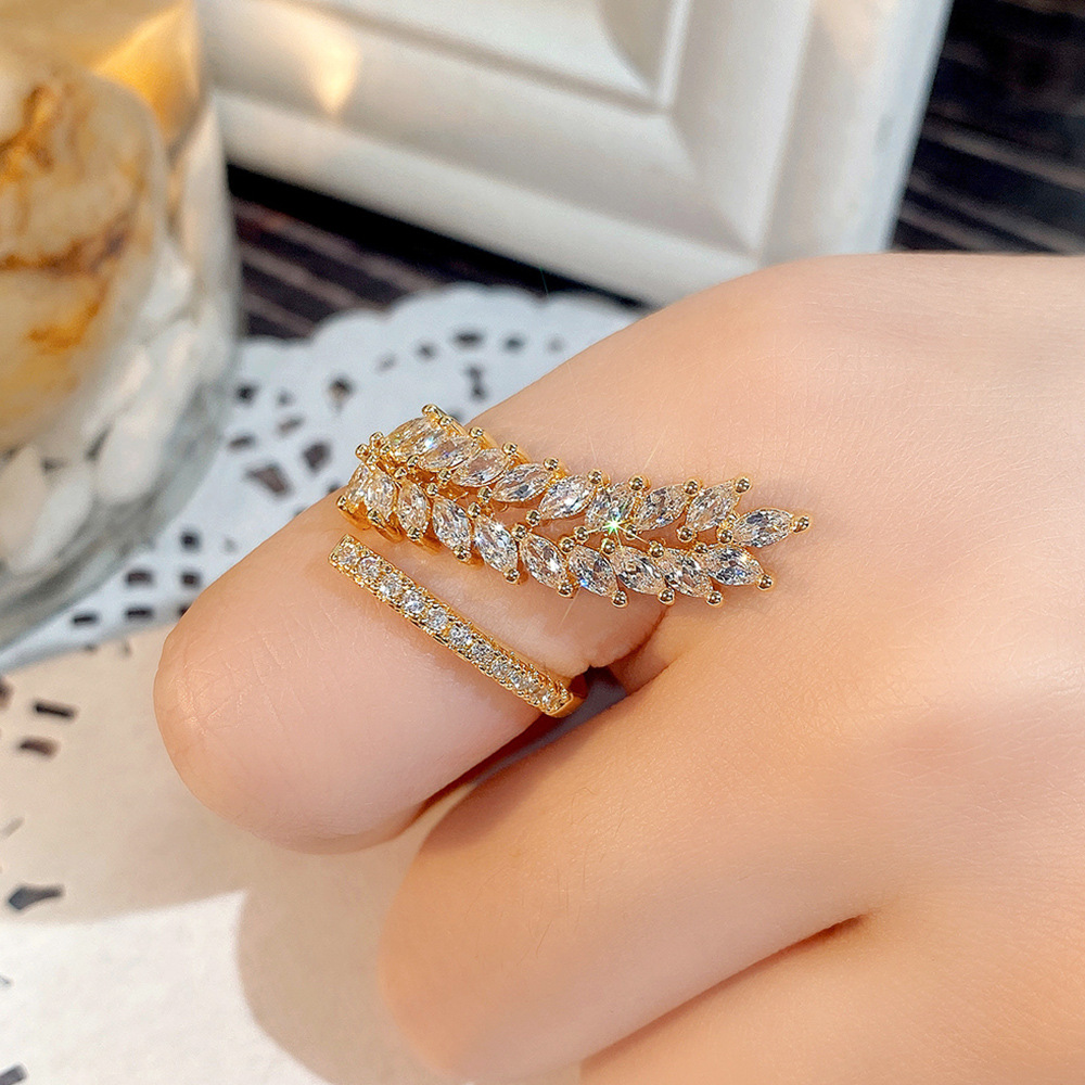 Fashion Grain Copper Plating Inlay Artificial Diamond Zircon Open Ring 1 Piece