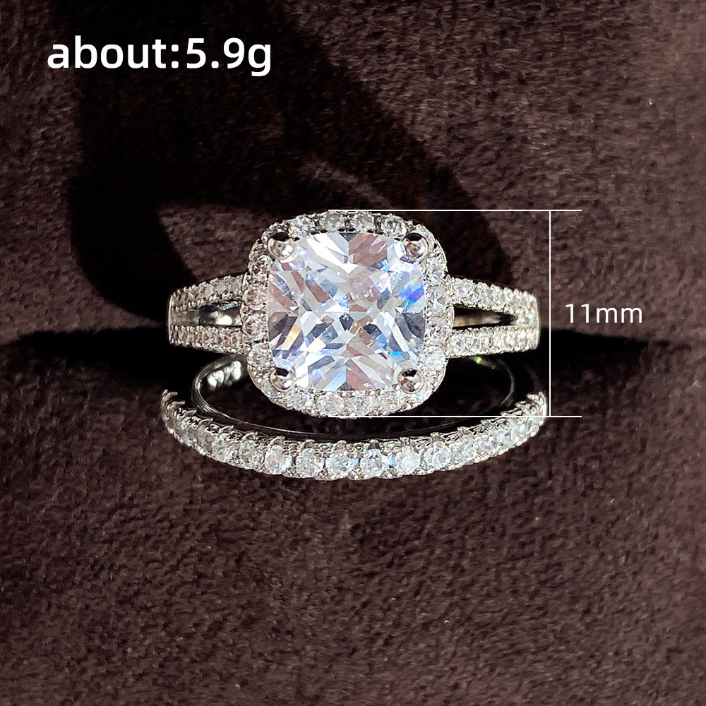 Fashion Square Copper Plating Inlay Artificial Diamond Zircon Rings 2 Pieces