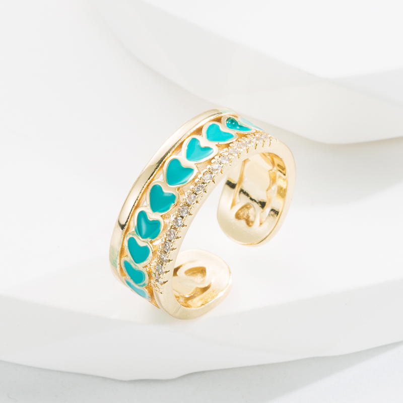 Fashion Heart Shape Copper Gold Plated Zircon Open Ring 1 Piece
