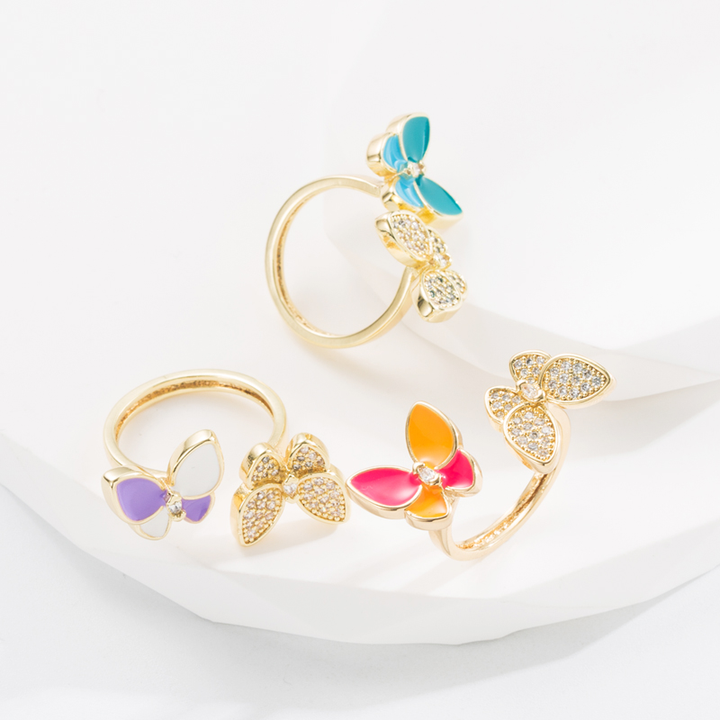 Sweet Butterfly Copper Gold Plated Zircon Open Ring 1 Piece