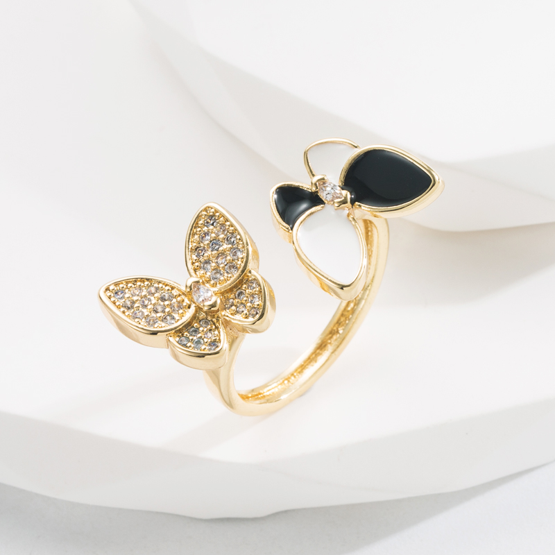 Sweet Butterfly Copper Gold Plated Zircon Open Ring 1 Piece