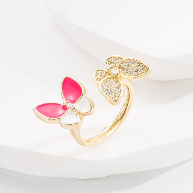 Sweet Butterfly Copper Gold Plated Zircon Open Ring 1 Piece