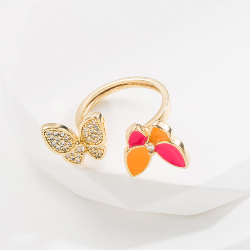Sweet Butterfly Copper Gold Plated Zircon Open Ring 1 Piece