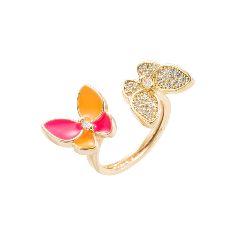 Sweet Butterfly Copper Gold Plated Zircon Open Ring 1 Piece