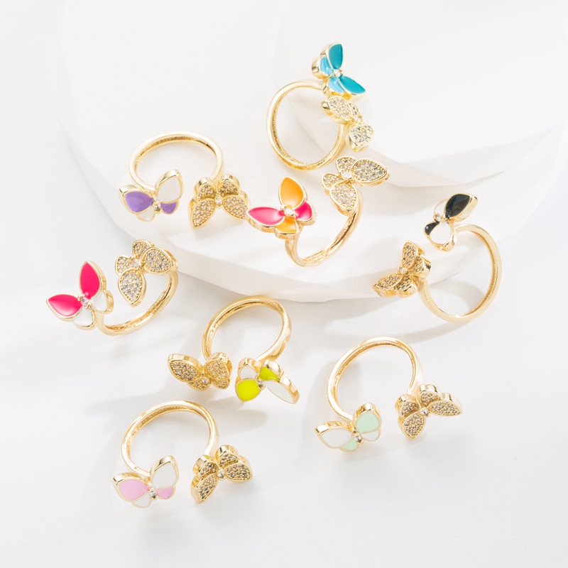 Sweet Butterfly Copper Gold Plated Zircon Open Ring 1 Piece