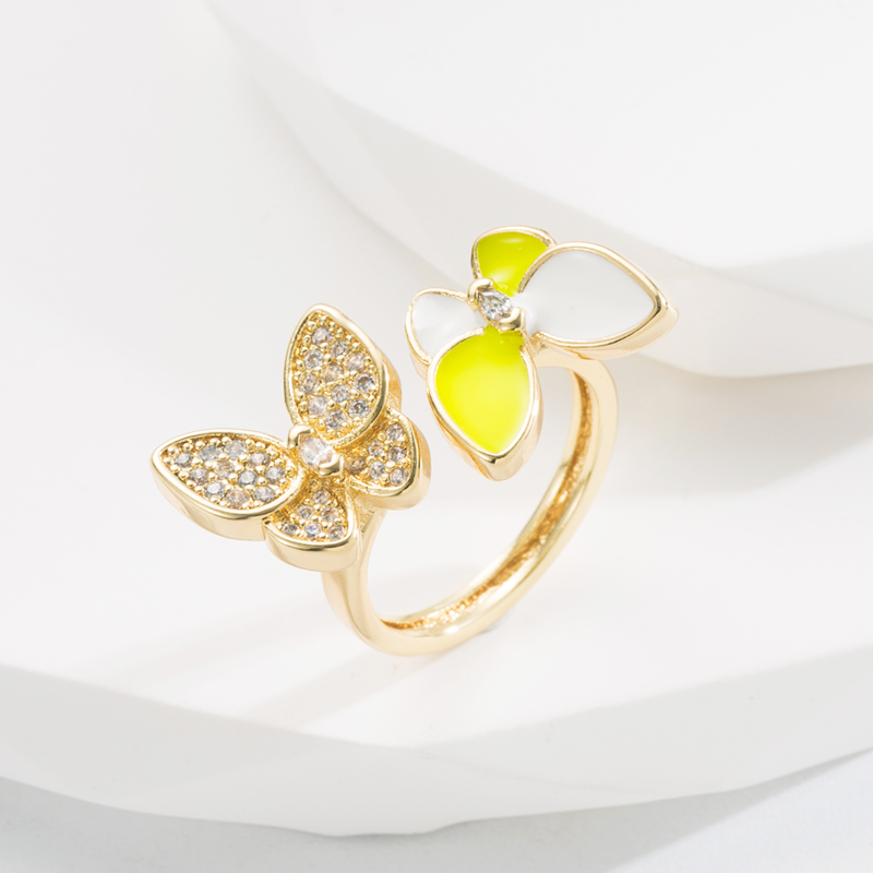 Sweet Butterfly Copper Gold Plated Zircon Open Ring 1 Piece