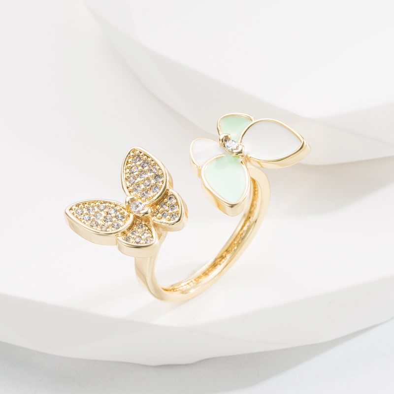 Sweet Butterfly Copper Gold Plated Zircon Open Ring 1 Piece