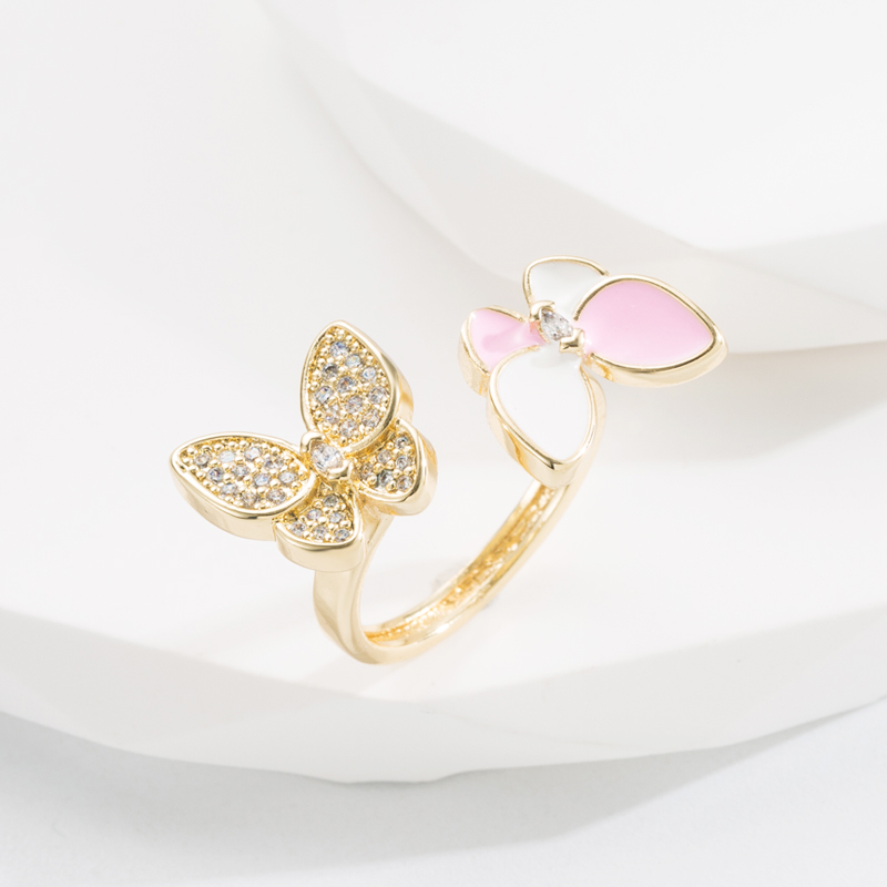 Sweet Butterfly Copper Gold Plated Zircon Open Ring 1 Piece