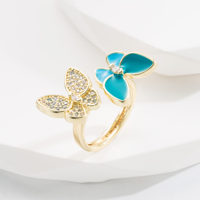 Sweet Butterfly Copper Gold Plated Zircon Open Ring 1 Piece