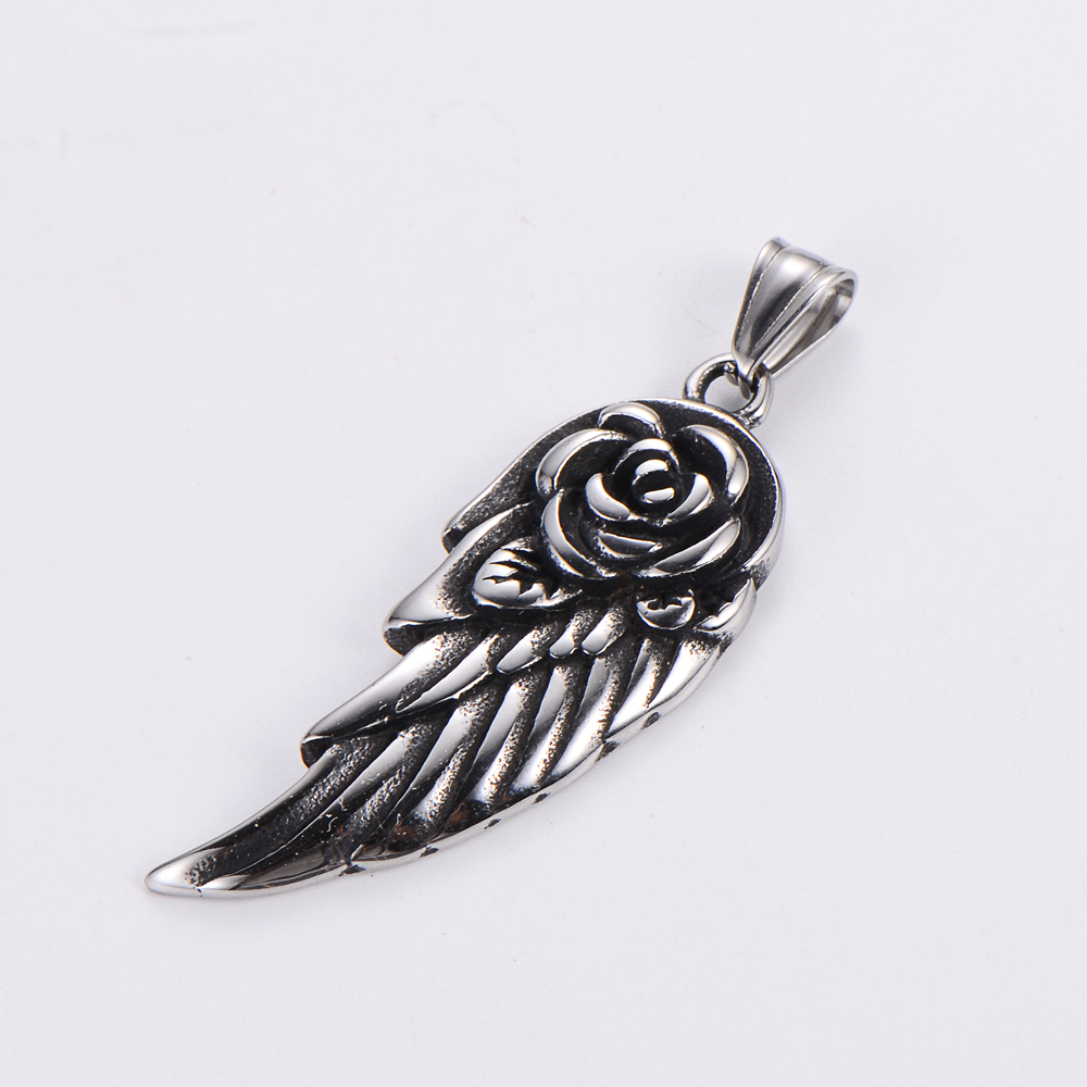 Vintage Style Feather Flower Stainless Steel Carving Pendant Necklace 1 Piece