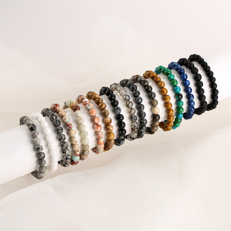 Retro Round Beaded natural stone Unisex Bracelets 1 Piece