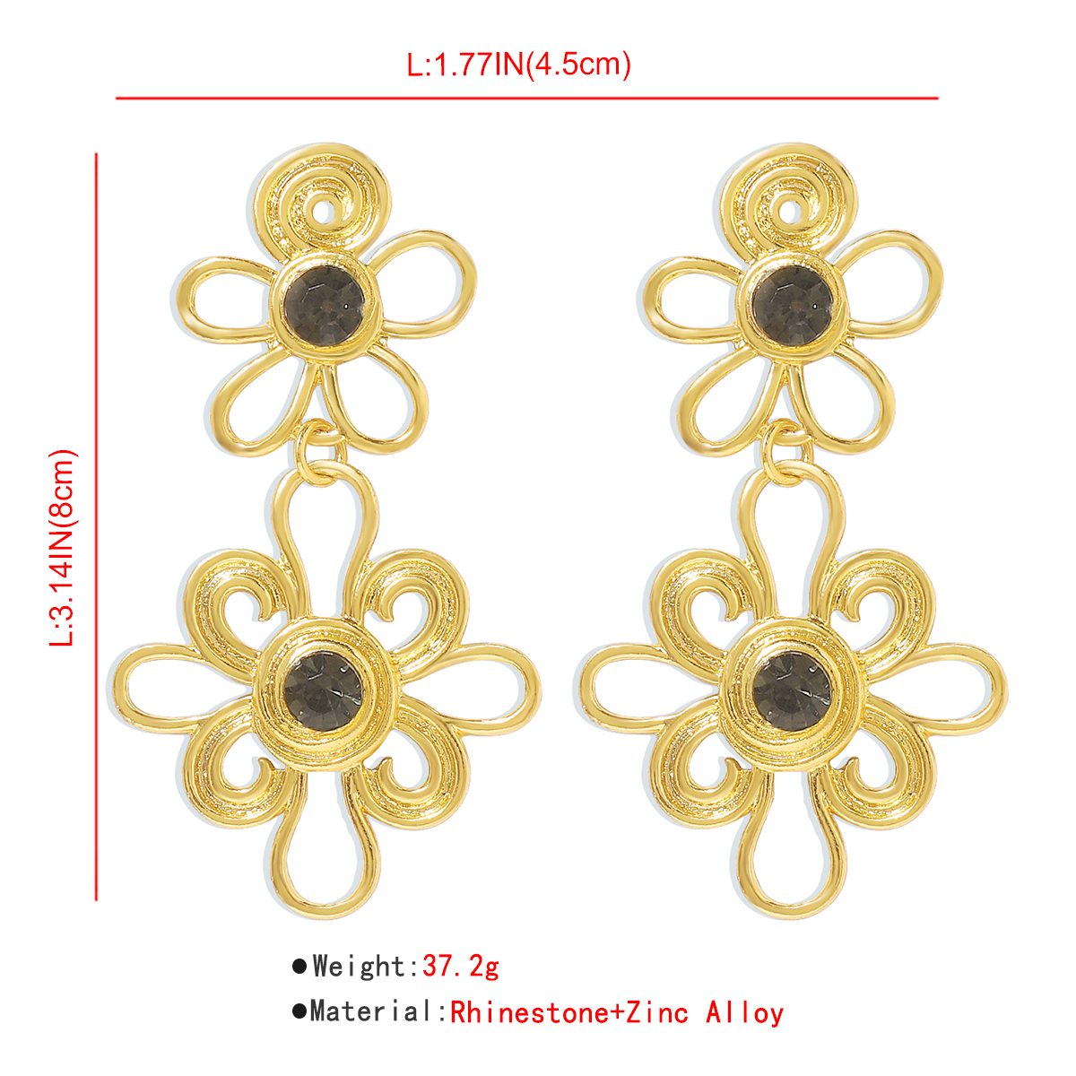 Fashion Flower Alloy Hollow Out Artificial Rhinestones Womenu0027S Dangling Earrings 1 Pair