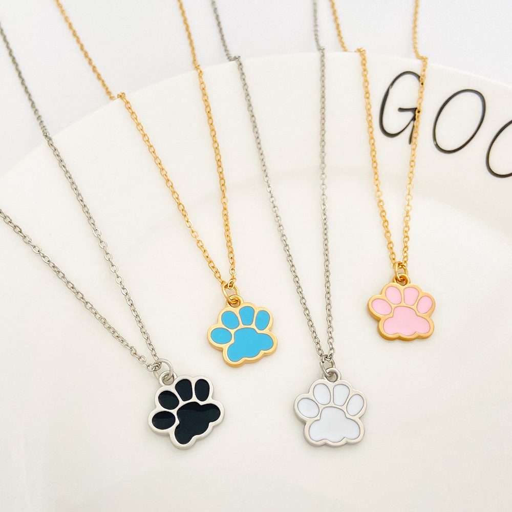 Fashion Paw Print Alloy Enamel Plating Unisex Pendant Necklace 1 Piece