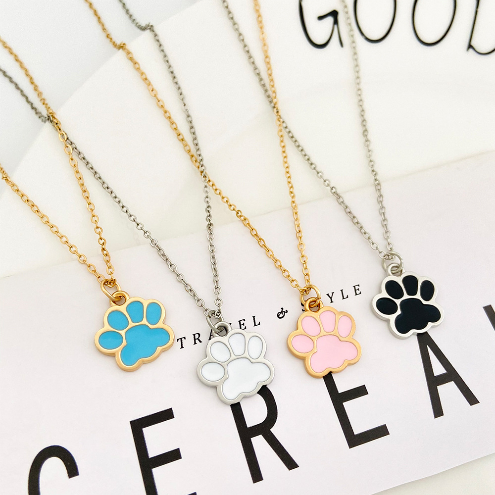 Fashion Paw Print Alloy Enamel Plating Unisex Pendant Necklace 1 Piece