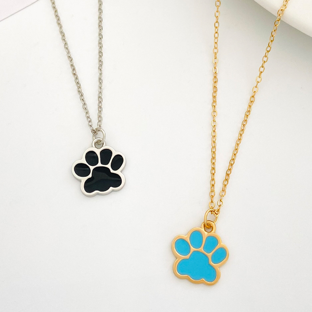 Fashion Paw Print Alloy Enamel Plating Unisex Pendant Necklace 1 Piece