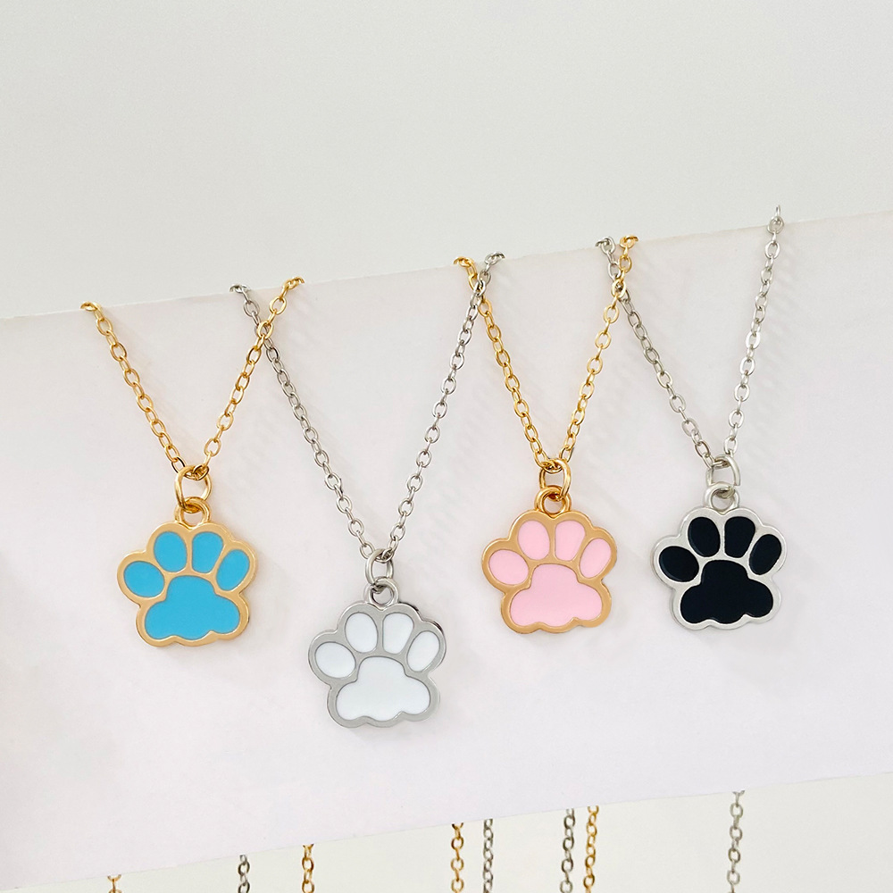 Fashion Paw Print Alloy Enamel Plating Unisex Pendant Necklace 1 Piece