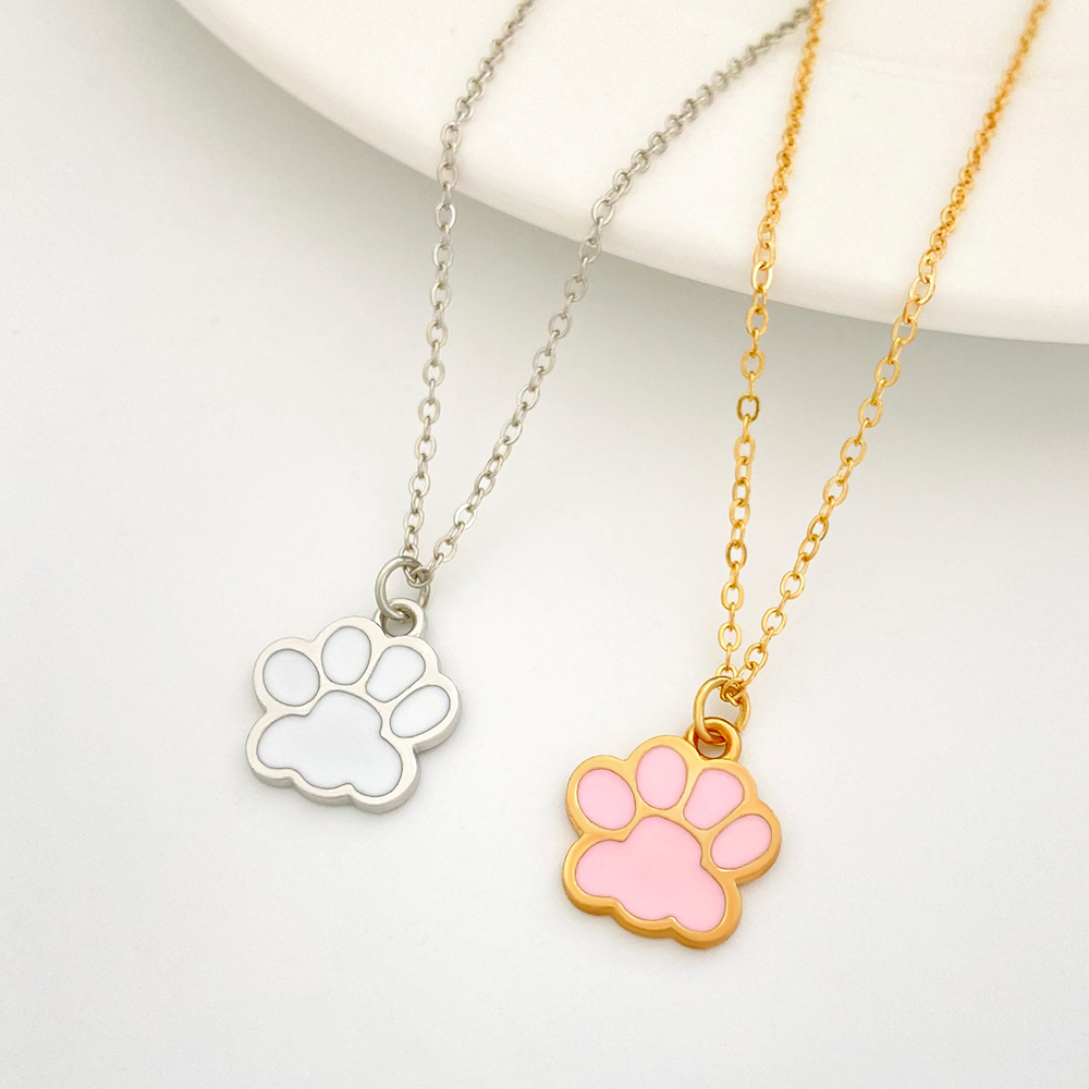 Fashion Paw Print Alloy Enamel Plating Unisex Pendant Necklace 1 Piece