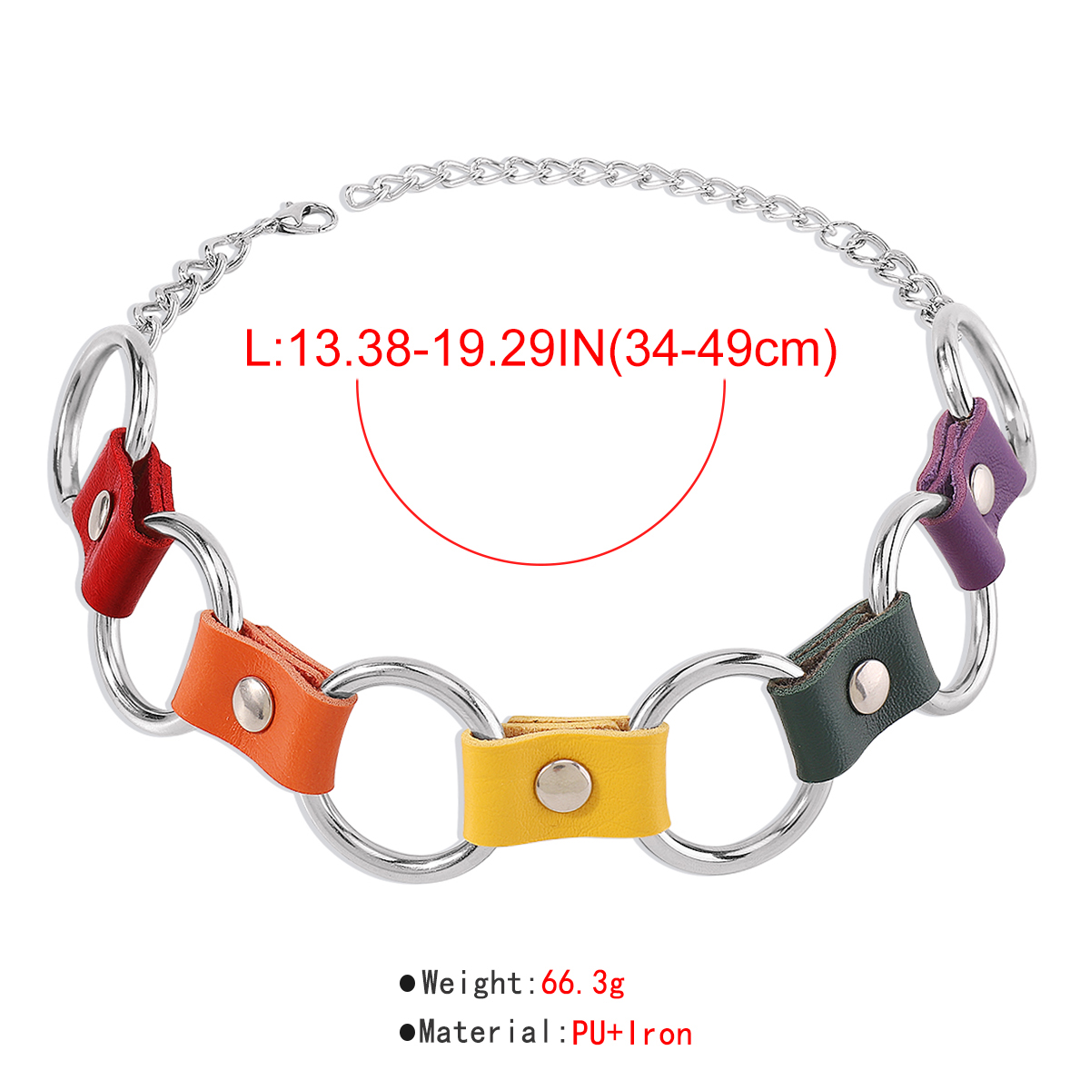 Punk Circle Colorful Pu Leather Iron Patchwork Metal Button Womenu0027S Choker 1 Piece