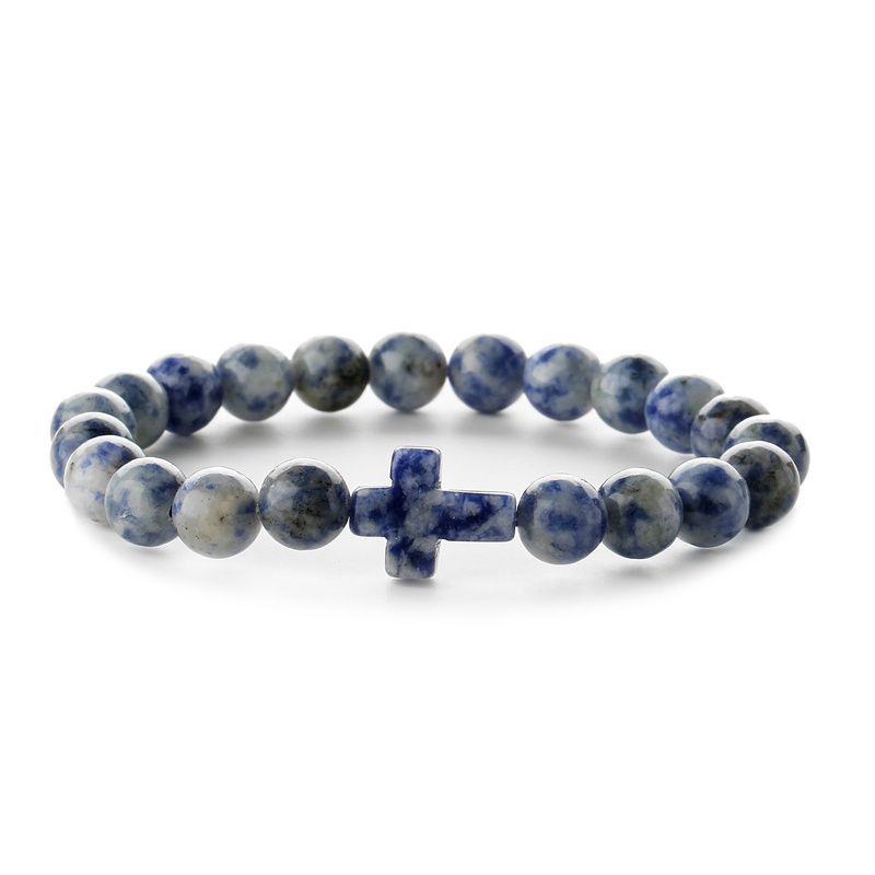 Retro Cross Round Beaded natural stone Unisex Bracelets 1 Piece