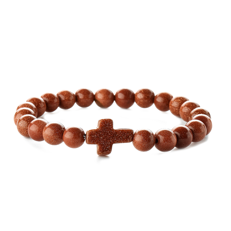 Retro Cross Round Beaded natural stone Unisex Bracelets 1 Piece