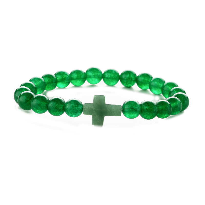 Retro Cross Round Beaded natural stone Unisex Bracelets 1 Piece