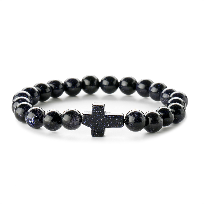 Retro Cross Round Beaded natural stone Unisex Bracelets 1 Piece