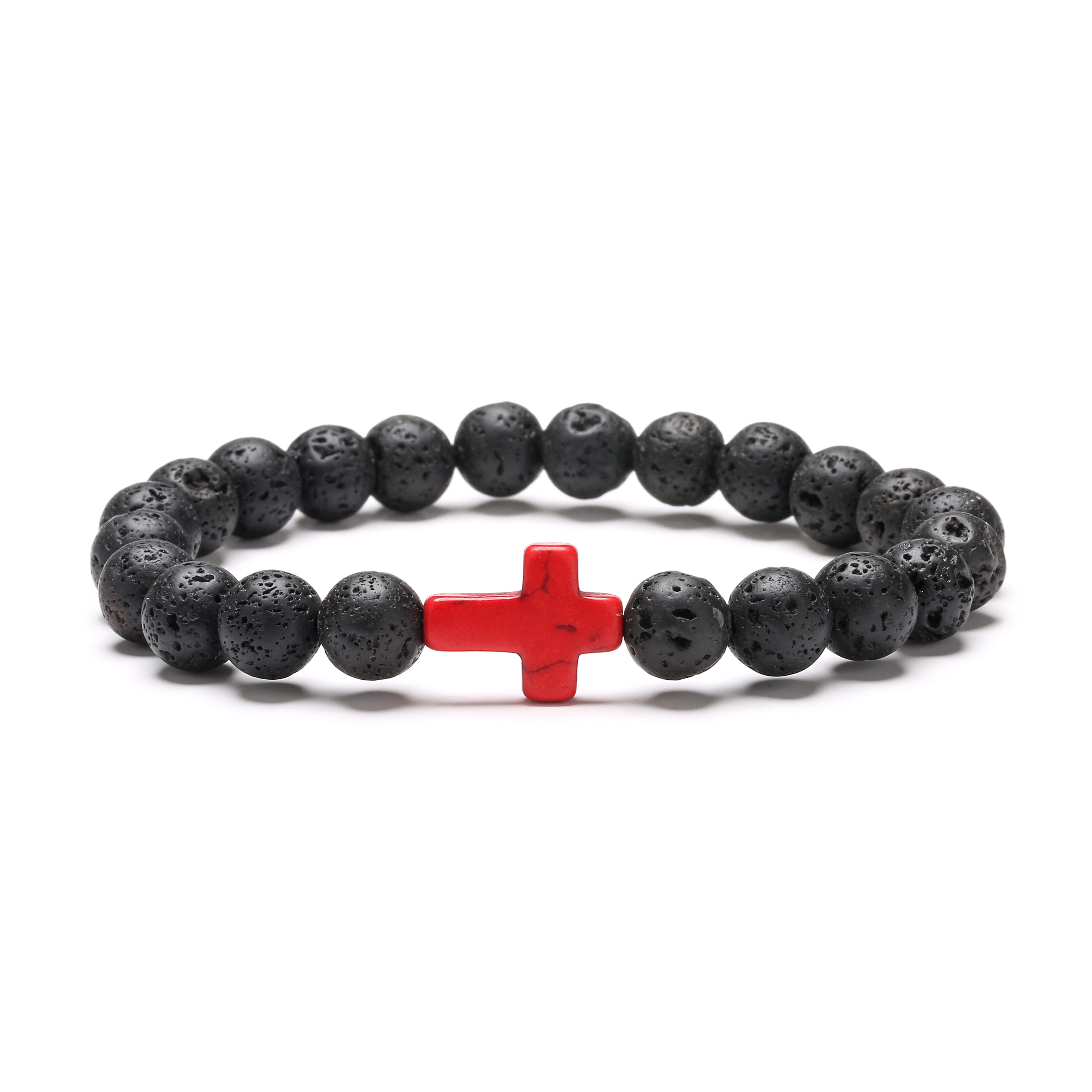 Retro Cross Round Beaded natural stone Unisex Bracelets 1 Piece