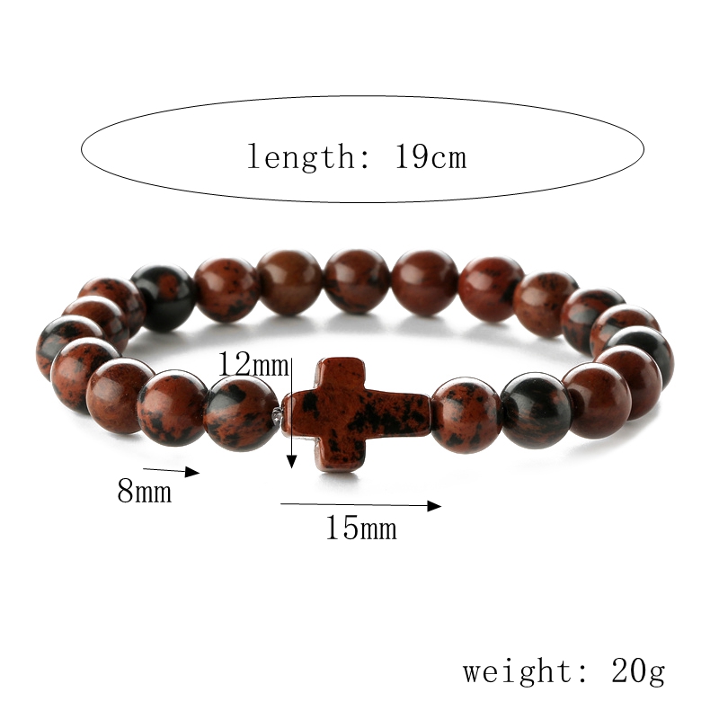 Retro Cross Round Beaded natural stone Unisex Bracelets 1 Piece